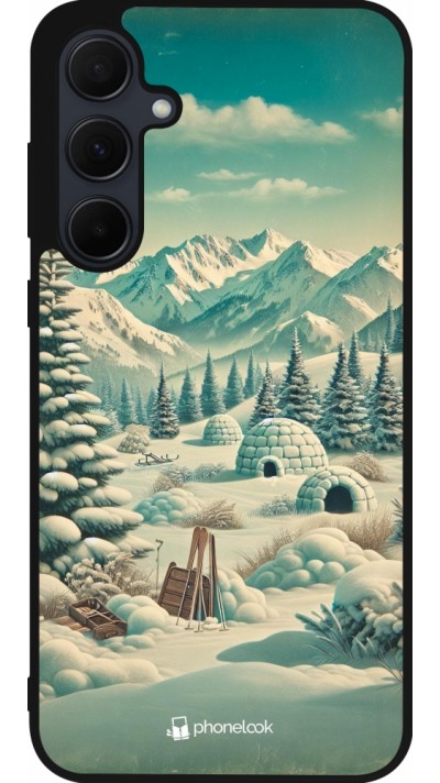 Samsung Galaxy A55 5G Case Hülle - Silikon schwarz Vintage Schneebedeckter Berg Iglu