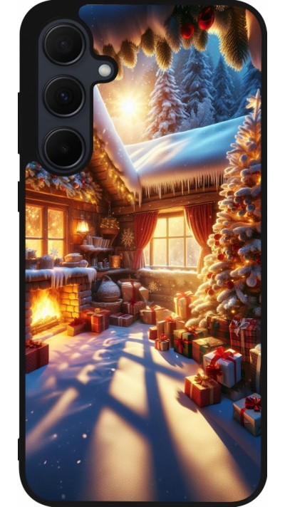 Samsung Galaxy A55 5G Case Hülle - Silikon schwarz Weihnachten Chalet Feerie