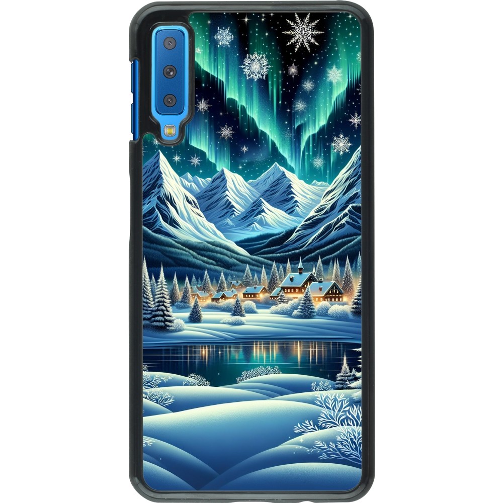 Samsung Galaxy A7 Case Hülle - Verschneites Bergdorf am See in der Nacht