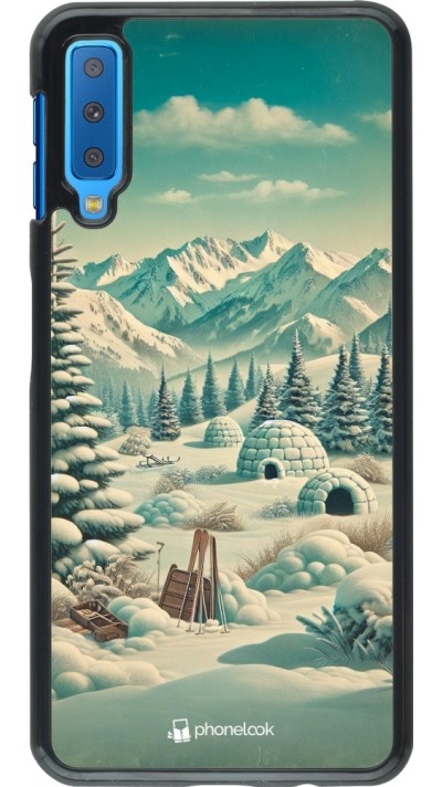 Samsung Galaxy A7 Case Hülle - Vintage Schneebedeckter Berg Iglu