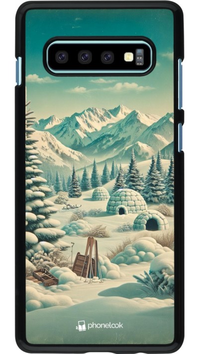 Samsung Galaxy S10+ Case Hülle - Vintage Schneebedeckter Berg Iglu