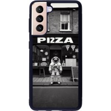 Samsung Galaxy S21 5G Case Hülle - Silikon schwarz Astronaut vor einer Pizzeria