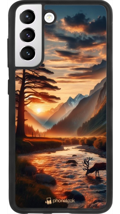 Coque Samsung Galaxy S21 FE 5G - Silicone rigide noir Valley Sunset Deer Tree