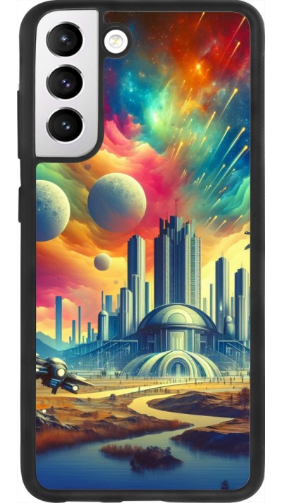 Coque Samsung Galaxy S21 FE 5G - Silicone rigide noir Ville extra-dôme futuriste