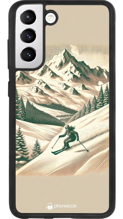 Coque Samsung Galaxy S21 FE 5G - Silicone rigide noir Vintage Ski Mountain