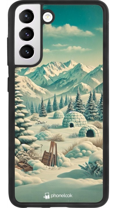 Coque Samsung Galaxy S21 FE 5G - Silicone rigide noir Vintage Snowy Mountain Igloo