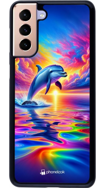 Samsung Galaxy S21+ 5G Case Hülle - Glücklicher Regenbogen-Delfin