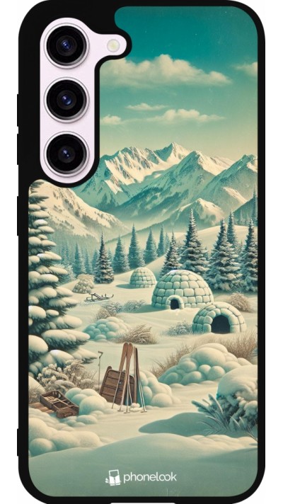 Samsung Galaxy S23 Case Hülle - Silikon schwarz Vintage Schneebedeckter Berg Iglu