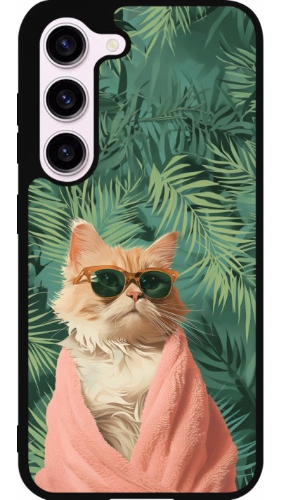 Samsung Galaxy S23 FE Case Hülle - Silikon schwarz Cat Summer Palms