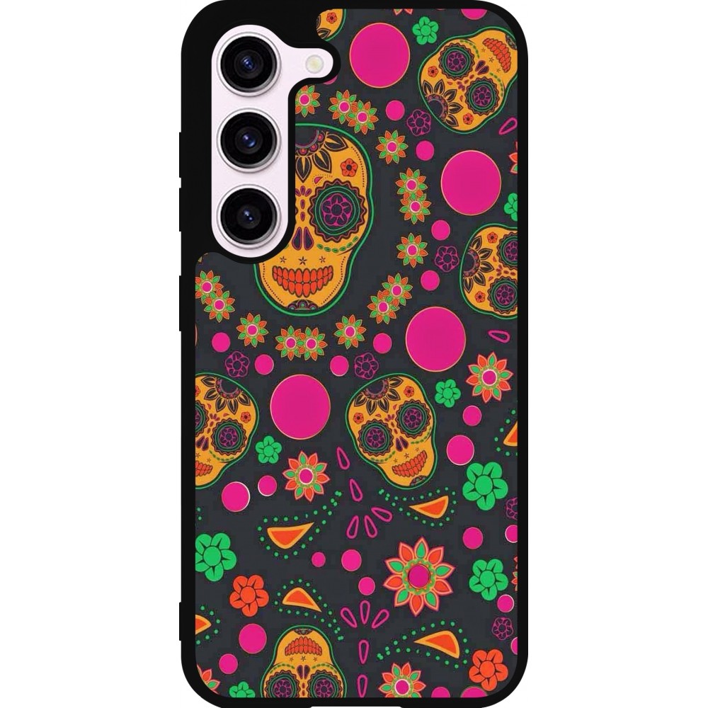 Samsung Galaxy S23 FE Case Hülle - Silikon schwarz Halloween 22 colorful mexican skulls