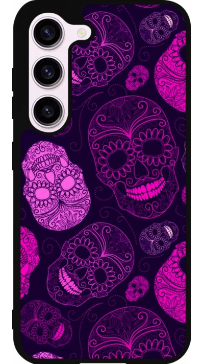 Samsung Galaxy S23 FE Case Hülle - Silikon schwarz Halloween 2023 pink skulls