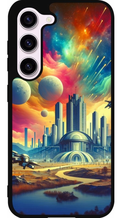 Coque Samsung Galaxy S23 FE - Silicone rigide noir Ville extra-dôme futuriste