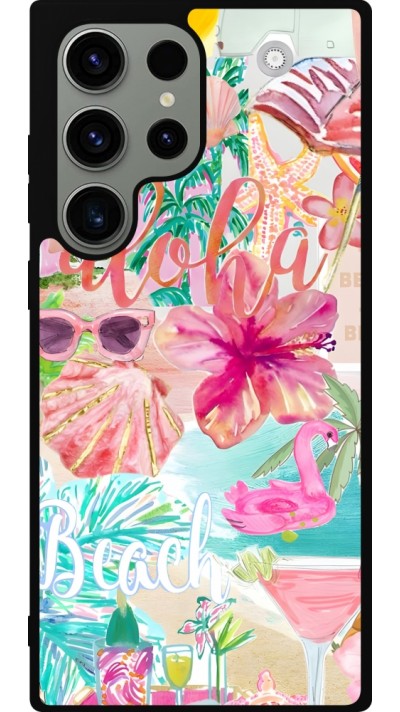 Coque Samsung Galaxy S23 Ultra - Silicone rigide noir Preppy Collage Aloha