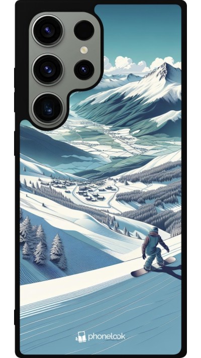 Coque Samsung Galaxy S23 Ultra - Silicone rigide noir Snowboarder Montagne