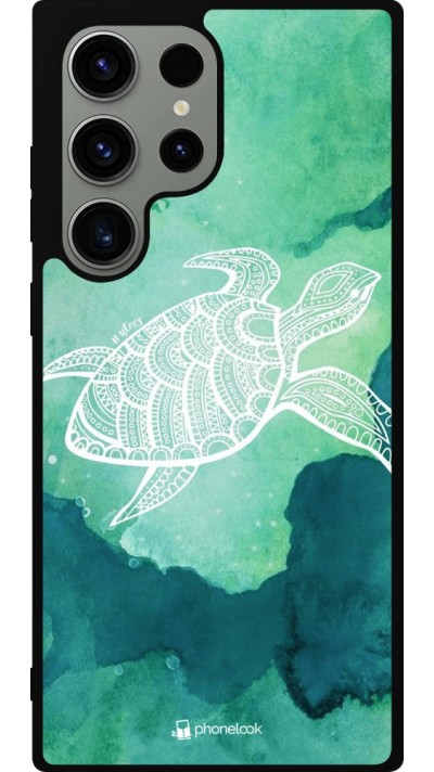 Samsung Galaxy S23 Ultra Case Hülle - Silikon schwarz Turtle Aztec Watercolor