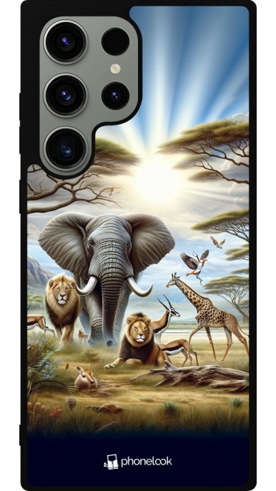 Coque Samsung Galaxy S23 Ultra - Silicone rigide noir Vie sauvage africaine