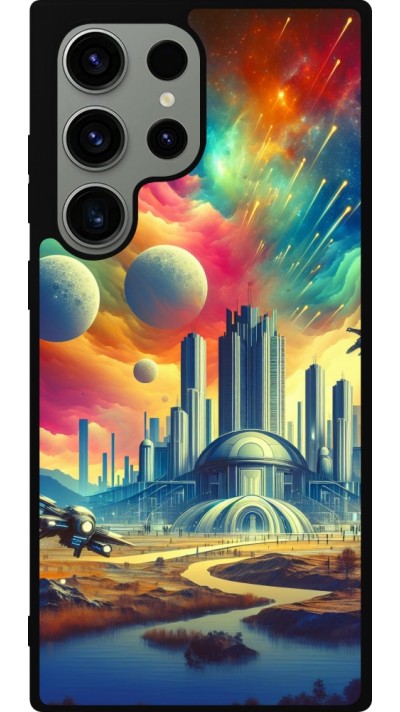 Coque Samsung Galaxy S23 Ultra - Silicone rigide noir Ville extra-dôme futuriste