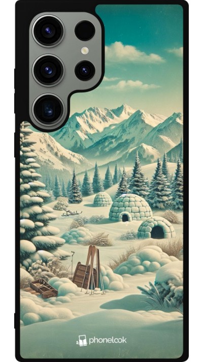 Samsung Galaxy S23 Ultra Case Hülle - Silikon schwarz Vintage Schneebedeckter Berg Iglu