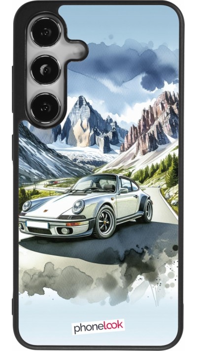 Coque Samsung Galaxy S24 - Silicone rigide noir Porsche 911 Mountain Watercolor