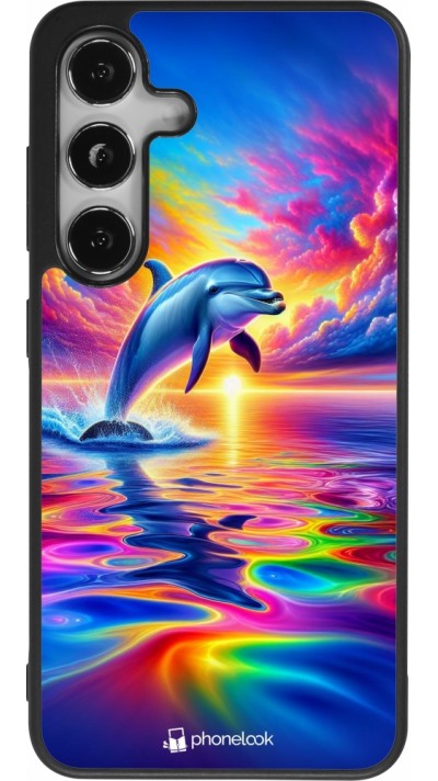 Samsung Galaxy S24 Case Hülle - Silikon schwarz Glücklicher Regenbogen-Delfin