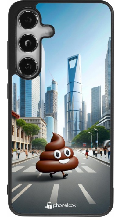 Samsung Galaxy S24 Case Hülle - Silikon schwarz Kackhaufen Emoji Spaziergang