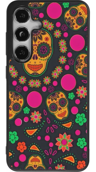 Samsung Galaxy S24 Case Hülle - Silikon schwarz Halloween 22 colorful mexican skulls