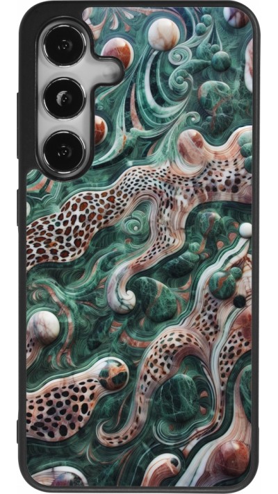 Samsung Galaxy S24 Case Hülle - Silikon schwarz Grüner Marmor und abstrakter Leopard