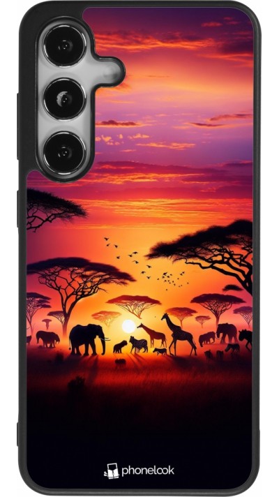 Samsung Galaxy S24 Case Hülle - Silikon schwarz Safari Sonnenuntergang Wildtiere