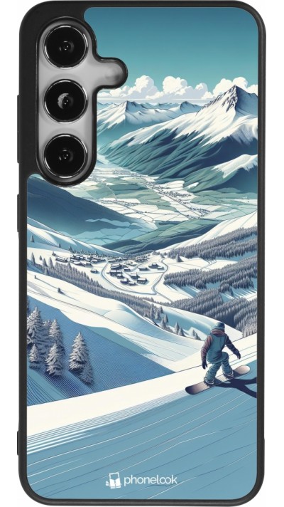 Coque Samsung Galaxy S24 - Silicone rigide noir Snowboarder Montagne