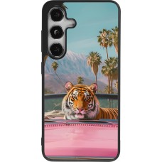 Coque Samsung Galaxy S24 - Silicone rigide noir Tigre voiture rose