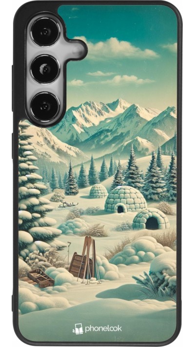 Samsung Galaxy S24 Case Hülle - Silikon schwarz Vintage Schneebedeckter Berg Iglu