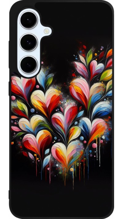 Coque Samsung Galaxy S24 FE - Silicone rigide noir Valentine 2024 Coeur Noir Abstrait