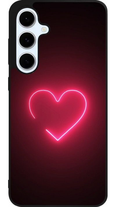 Coque Samsung Galaxy S24 FE - Silicone rigide noir Valentine 2023 single neon heart