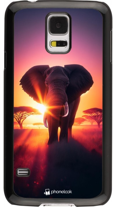 Samsung Galaxy S5 Case Hülle - Elefant Sonnenaufgang Schönheit