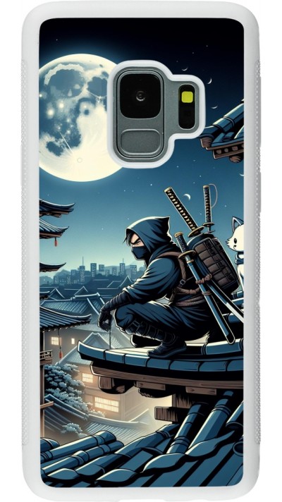 Samsung Galaxy S9 Case Hülle - Silikon weiss Ninja unter dem Mond