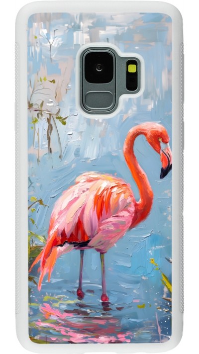 Samsung Galaxy S9 Case Hülle - Silikon weiss Paint Flamingo