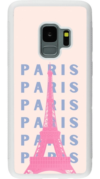 Samsung Galaxy S9 Case Hülle - Silikon weiss Paris Pink Print