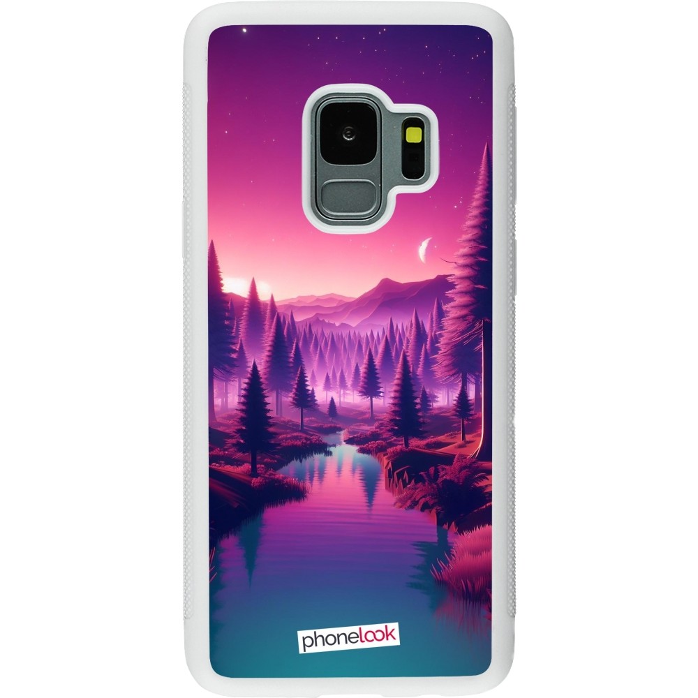 Samsung Galaxy S9 Case Hülle - Silikon weiss Lila-rosa Landschaft