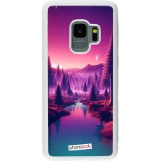 Samsung Galaxy S9 Case Hülle - Silikon weiss Lila-rosa Landschaft