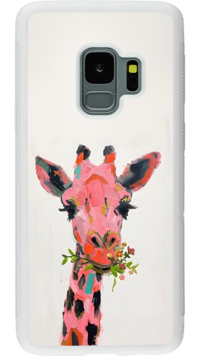 Samsung Galaxy S9 Case Hülle - Silikon weiss Pink Girafe Paint