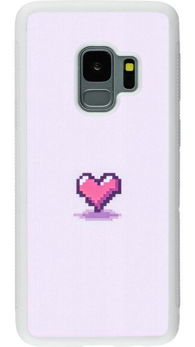 Samsung Galaxy S9 Case Hülle - Silikon weiss Pixel Herz Hellviolett