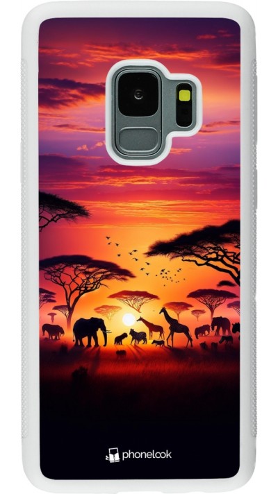 Samsung Galaxy S9 Case Hülle - Silikon weiss Safari Sonnenuntergang Wildtiere