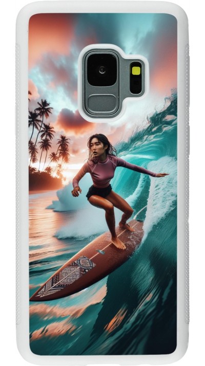 Coque Samsung Galaxy S9 - Silicone rigide blanc Surfeuse Balinaise