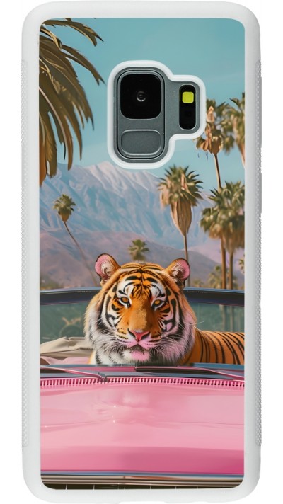 Samsung Galaxy S9 Case Hülle - Silikon weiss Tiger Auto rosa