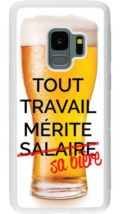 Coque Samsung Galaxy S9 - Silicone rigide blanc Tout travail mérite sa bière