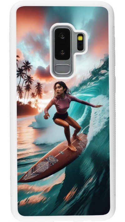 Coque Samsung Galaxy S9+ - Silicone rigide blanc Surfeuse Balinaise