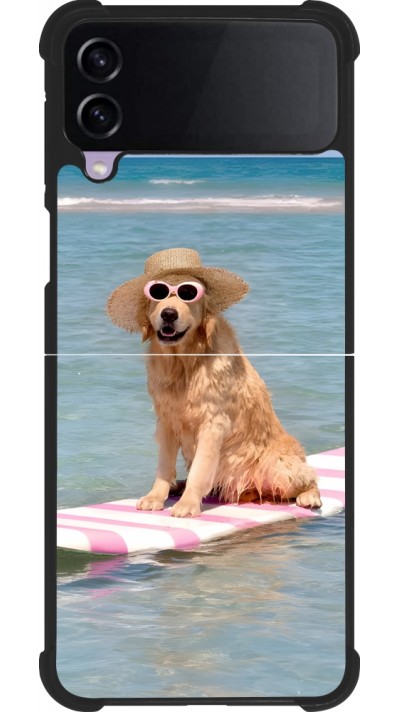 Coque Samsung Galaxy Z Flip3 5G - Silicone rigide noir Summer Dog on Paddle