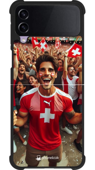 Coque Samsung Galaxy Z Flip3 5G - Silicone rigide noir Supporter Suisse Euro 2024