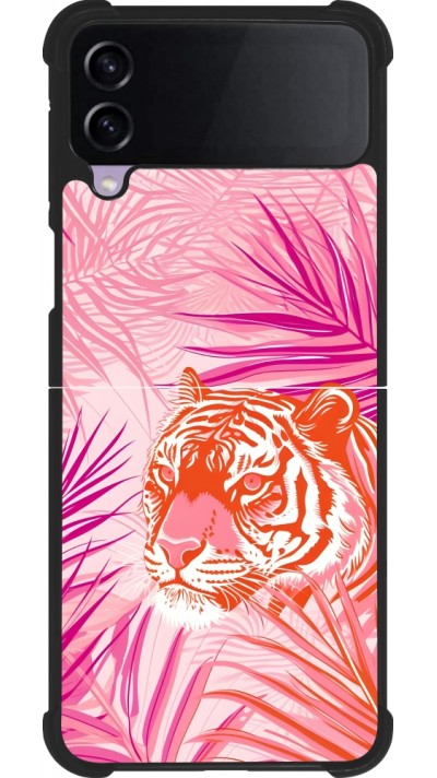 Samsung Galaxy Z Flip3 5G Case Hülle - Silikon schwarz Tiger Palmen rosa