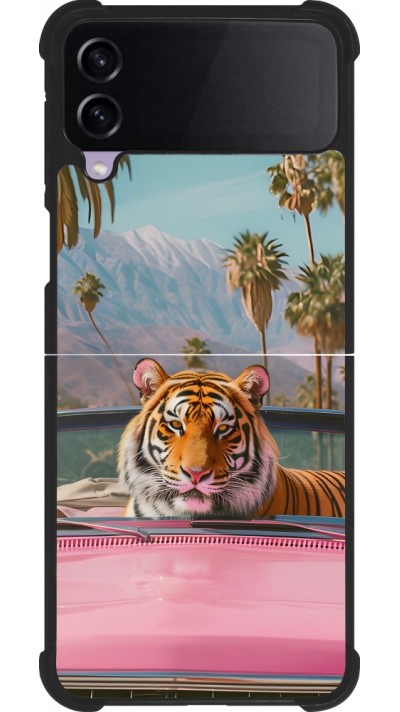 Samsung Galaxy Z Flip3 5G Case Hülle - Silikon schwarz Tiger Auto rosa